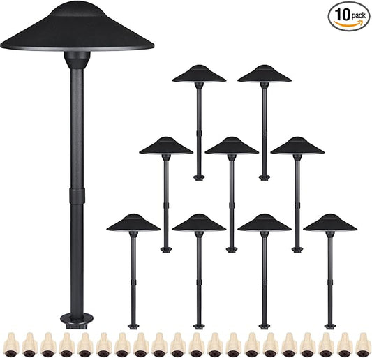 Lumina Lighting® Low Voltage Landscape Lighting Cast-Aluminum Path and Area Light Warm White 3W G4 LED Bulb and ABS Ground Stake Included for Yard Walkway Lawn PAL0108-BkLED10 (Black,10-Pack)