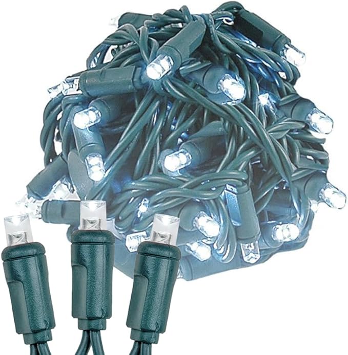 Novelty Lights 25ft 50 LED Pure White Christmas Lights Outdoor/Indoor, 6" Spacing, Green Wire String Lights for Festive Xmas Lighting, IP55, UL Listed, Dimmable, Connectable