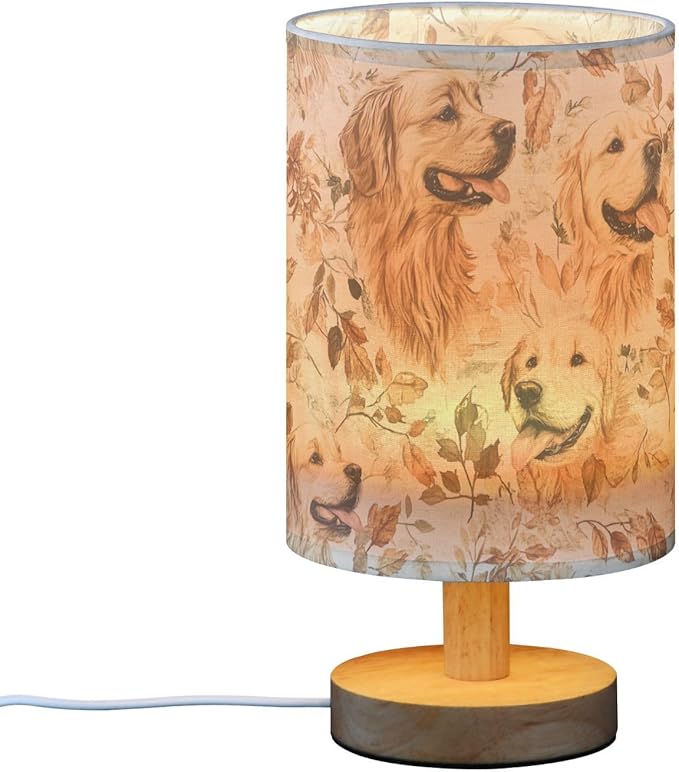 Bedside Table Lamp Fall Golden Retriever Dog Leaves Nightstand Lamp with Wood Desk Lamps for Bedroom Living Room Nursery Office Home Decor