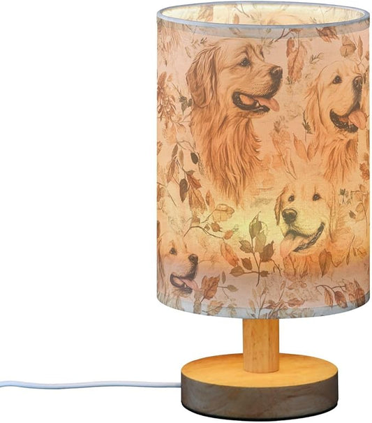Bedside Table Lamp Fall Golden Retriever Dog Leaves Nightstand Lamp with Wood Desk Lamps for Bedroom Living Room Nursery Office Home Decor