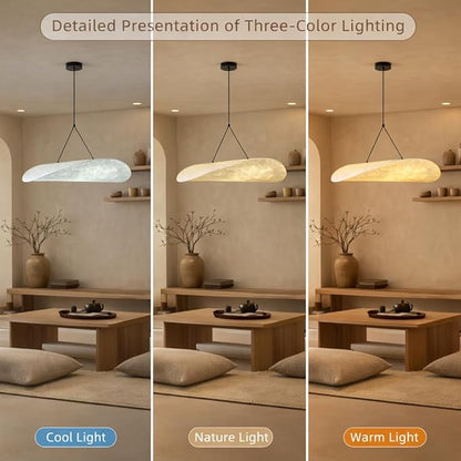 Wabi-Sabi Style Pendant Light with 27.56-Inch Imitation Silk Shade, Adjustable Height Ceiling Hanging Lamp for Kitchen Island, Living Room & Entryway