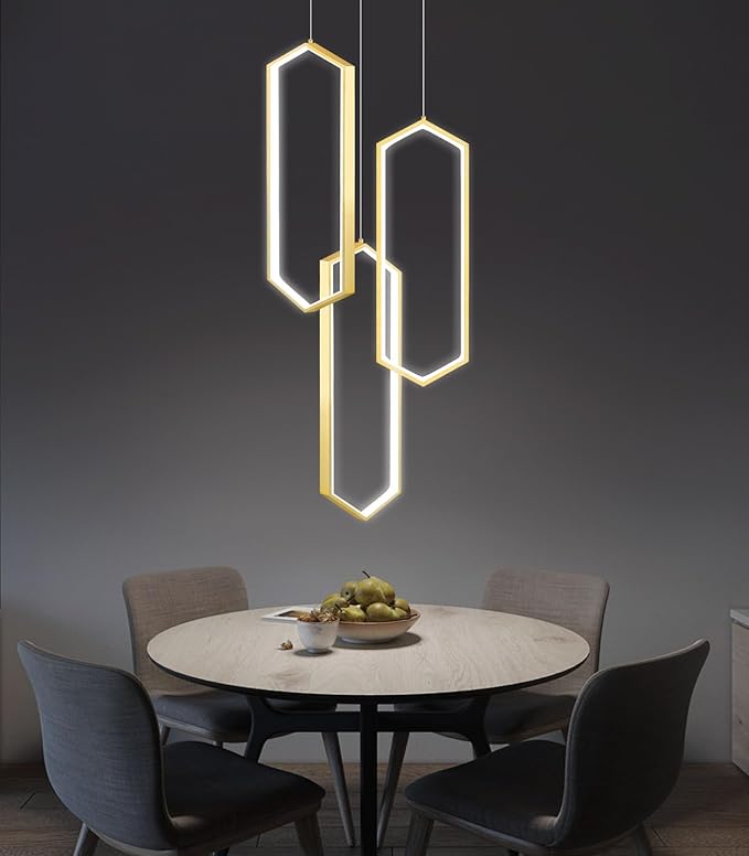 3-Rings Dimmable Pendant Lighting Adjust LED Chandelier Ceiling Light Fixtures for Kitchen Island Dining Room Living Room Bedroom Gold