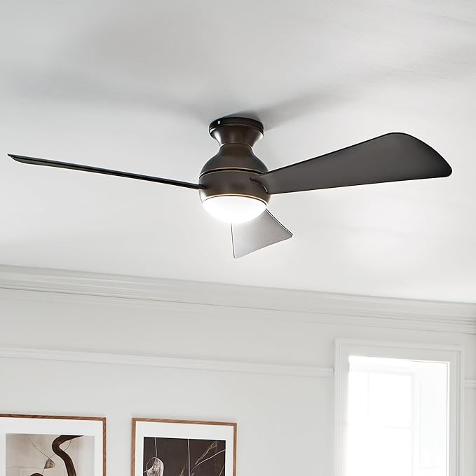 Kichler Sola 54" LED Indoor Outdoor Ceiling Fan In Old Bronze®, 3-Blade, 3000K, (54" W x 11" H), 330152OZ