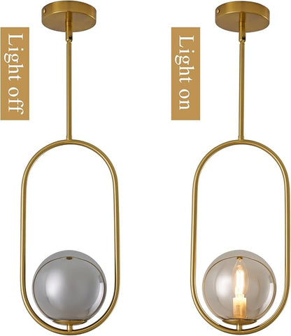 Modern Pendant Lighting Gold Hanging Light Fixture for Sloped Ceiling,Brass Pendant Lighting Fixture Pendant Chandelier Globe Gray Hanging Light