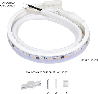 Maxxima 12 in. Hardwired LED Under Cabinet Strip Light, 460 Lumens, 3000K Warm White, Kitchen and Living Room 120V White Cove Lighting, No Power Supply Needed