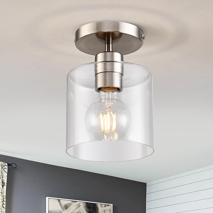 2 Pack Brushed Nickel Ceiling Light Fixture, Modern Semi Flush Mount Ceiling Lights for Bedroom Kitchen Hallway, E26 Base Close to Ceiling Lamp