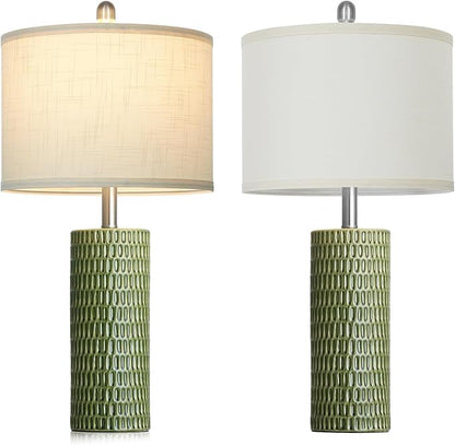 Cinyirong Modern Ceramic Table Lamps for Night Stands - Bedside Lamps Set of 2 for Nightstand, 27" Green Elegant Bedroom Lamp for Night Stand Desk Side End Table Home Decor(2 Bulbs Included)