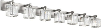 Aipsun Brushed Nickel Bathroom Light Fixtures Crystal Vanity Lighting Fixture Modern Bathroom Vanity Light 7 Light (Exclude Bulb)