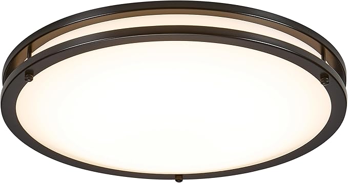Maxxima 16 in. LED Flush Mount Ceiling Light, 3600 Lumens, 5 CCT 2700K/3000K/3500K/4000K/5000K, Round Color Selectable Black Trim Dual Ring Fixture, Dimmable
