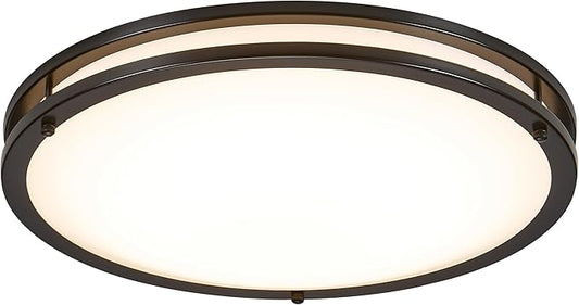 Maxxima 16 in. LED Flush Mount Ceiling Light, 3600 Lumens, 5 CCT 2700K/3000K/3500K/4000K/5000K, Round Color Selectable Black Trim Dual Ring Fixture, Dimmable