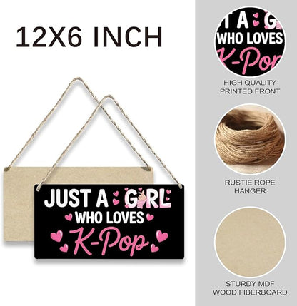 K-pop Gifts for Teen Girls, Music Gifts for Women, Kpop Wood Sign Gift for Girl decorations, Rustic Anime Lovers Wooden Hanging Plaque for Home 12 × 6 Inches Black