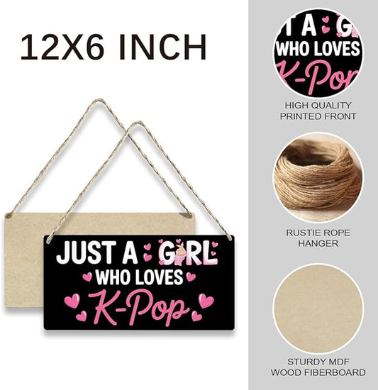 K-pop Gifts for Teen Girls, Music Gifts for Women, Kpop Wood Sign Gift for Girl decorations, Rustic Anime Lovers Wooden Hanging Plaque for Home 12 × 6 Inches Black
