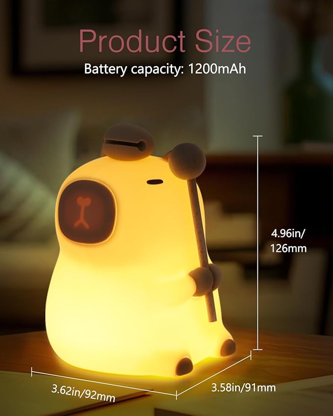 LOFICOPER Capybara Night Light, Silicone Dimmable Nursery Night Light, Rechargeable Touch Lamp, Cute Animal Lamp with Auto-Off Timer for Table Bedside Bedroom Decoration