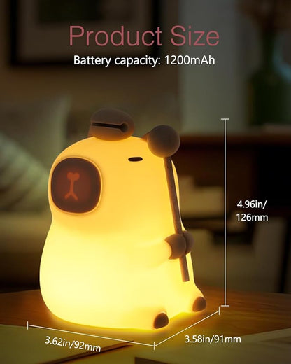LOFICOPER Capybara Night Light, Silicone Dimmable Nursery Night Light, Rechargeable Touch Lamp, Cute Animal Lamp with Auto-Off Timer for Table Bedside Bedroom Decoration