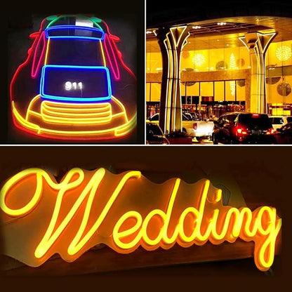 YM E-Bright Led Neon Strip Lights Without Power Supply, 12V Silicone Rope Indoor Outdoor 16.4Ft 600SMD Waterproof Flexible for Signboard Bar TV Kitchen Bedroom Home Party Decoration,Yellow/Amber