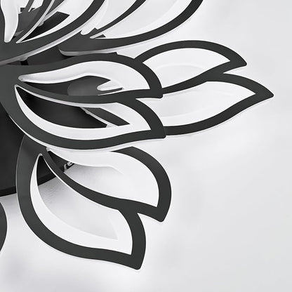Modern Black Flower Ceiling Light Fixture, 30 Inch Dimmable Flush Mount with 12 Leaves, Low Profile for Living Room, Dining Room, Bedroom