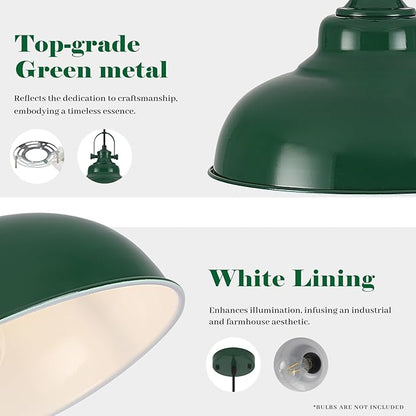 Green Pendant Lights Kitchen Island 2 Pack, Dome Pendant Light, Farmhouse Pendant Light Fixtures (11.41" W), Island Pendant Light for Kitchen, Restaurants, Cafes