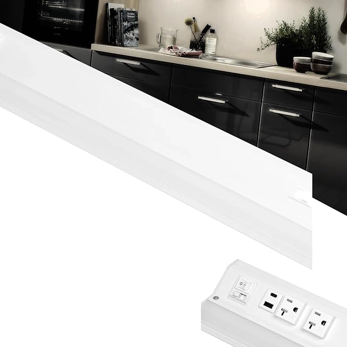 American Lighting LED Courant Plus Undercabinet Light 32 Inch 5CCT 90+ CRI 1600 Lumens with USB-A USB-C and 20A Receptacles White Finish Title 24 Compliant