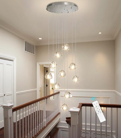 HAIXIANG Glam Chandelier with LED Dimmable Bulbs Bubble Crystal Balls Glam Chandeliers High Ceiling Pendants Light Fixtures Adjustable Long Lights Brushed Nickel