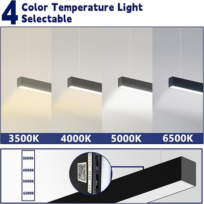 4FT LED Linear Light Fixture, 4CCT 50W 3500K/4000K/5000K/6500K CCT Selectable, Dimmable Architectural LED Suspension Commercial Shop Lighting Fixture for Office, ETL Listed, 4 Pack