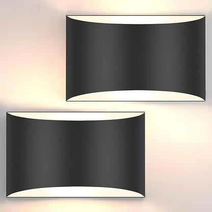 FOLKSMATE Modern LED Wall Sconces Set of 2, 3000K Warm White Up and Down Mount Light, Matte Black Large Interior Wall Lights Hardwired Lamp for Indoor Living Room Bedroom Hallway Basement Stairway