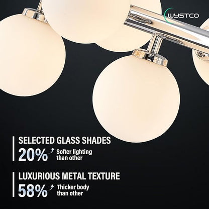 16-Light Globe Sputnik Chandelier, Mid Century Modern Light Fixture Over Table, Chrome Silver Linear Chandeliers for Dining Room and Kitchen Island (Milk White Glass Bubble Shades, 40 Inch)