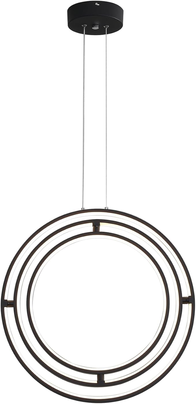 Modern LED Chandelier 3 Rings Black Circle Hanging Pendant Lighting Dimmable Round Ring Kitchen Island Chandelier Creative DIY for Dining Living Room Bedroom Height Adjustable