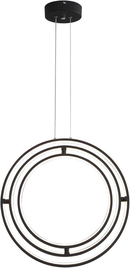 Modern LED Chandelier 3 Rings Black Circle Hanging Pendant Lighting Dimmable Round Ring Kitchen Island Chandelier Creative DIY for Dining Living Room Bedroom Height Adjustable