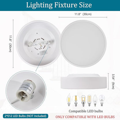 Modern Flush Mount Ceiling Light, 2-Lights Round White Ceiling Light Fixtures, Minimalistic Ceiling Lamp Acrylic Shade Lighting Fixture for Bedroom Laundry Room Foyer Hallway(11.8")