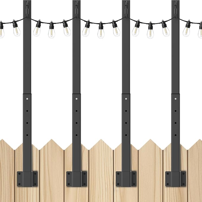 Mutovlin 4 Pack String Light Poles,2.8 Ft Light Poles for Outside String Lights,Outdoor Lights Pole with Fork,Metal Poles Stand for Patio Deck Backyard