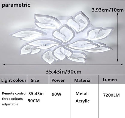 Modern LED Ceiling Light Fixture Flush Mount Chandelier Ceiling Lapm with 12-Leaf Dimmable Remote Control Ceiling Lights for Living Room Dining Room Bedroom