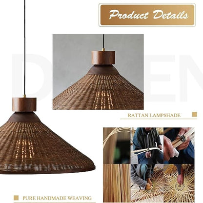 Rattan Woven Pendant Hanging Lighting,Vintage Ceiling Light Bamboo Chandelier for Living Room Bedroom Restaurant Cafe Teahouse Bar Dining Room