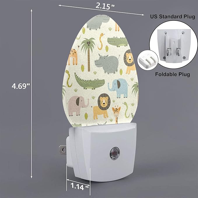 Cartoon Safari Animals Night Light Cute Hippo Crocodile Lion Elephant and Giraffe LED Dusk to Dawn Plug-in Nightlight Auto Sensor for Bedroom Bathroom Hallway Living Room