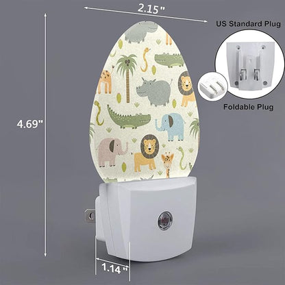 Cartoon Safari Animals Night Light Cute Hippo Crocodile Lion Elephant and Giraffe LED Dusk to Dawn Plug-in Nightlight Auto Sensor for Bedroom Bathroom Hallway Living Room