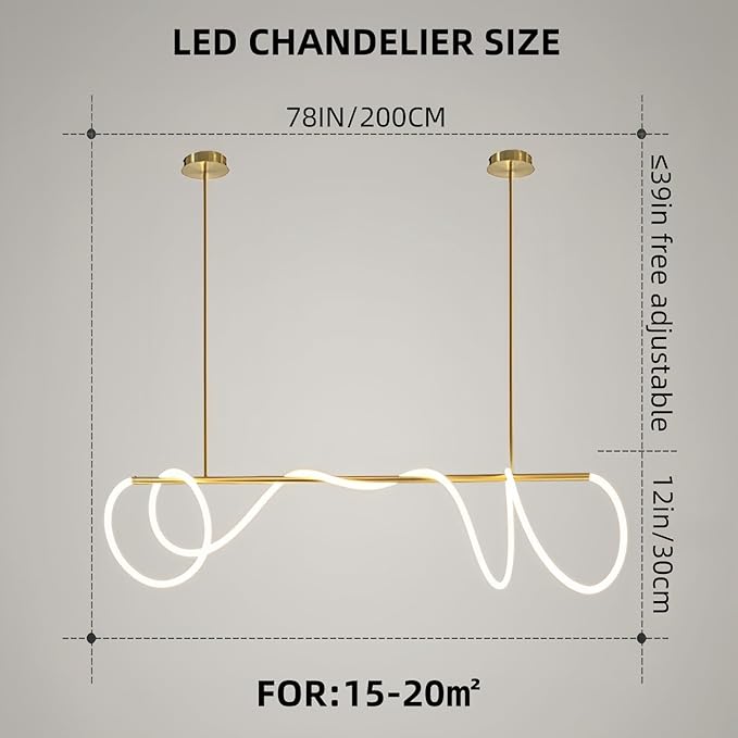 SMG Modern LED Linear Pendant Light for Dining Room, Dimmable Gold Chandelier for Office, 78" Linear DIY Chandelier with Remote Control Stepless Dimming, Restaurant Kitchen Long Hose Lamp
