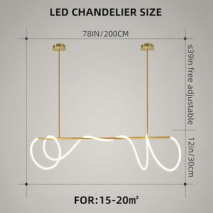 SMG Modern LED Linear Pendant Light for Dining Room, Dimmable Gold Chandelier for Office, 78" Linear DIY Chandelier with Remote Control Stepless Dimming, Restaurant Kitchen Long Hose Lamp