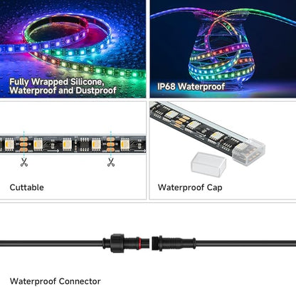 BTF-LIGHTING IP68 Waterproof Outdoor WS2814 RGBW IC LED Strip RGB+Warm White(3000K) Addressable Dream Color 5050SMD Light DC12V 16.4ft 60LEDs/m 20Pixels/m Can Work Outdoor(No Adapter or Controller)