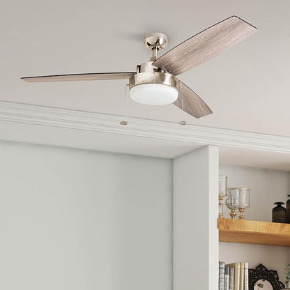 Prominence Home Statham, 52 Inch Contemporary Indoor LED Ceiling Fan with Light, Pull Chain, Dual Mounting Options, Modern Dual Finish Blades, Reversible Motor - 51018-01 (Espresso)