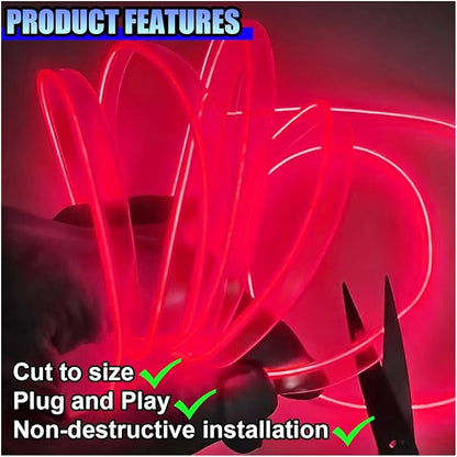 ZIMISI EL Wire Car Interior LED Strip Lights, 5V 16FT Neon Light Strip with Sewing Edge, USB Electroluminescent Car Interior Lights with Fuse Protection, Vehicle Ambient Lighting Decorations (Red)