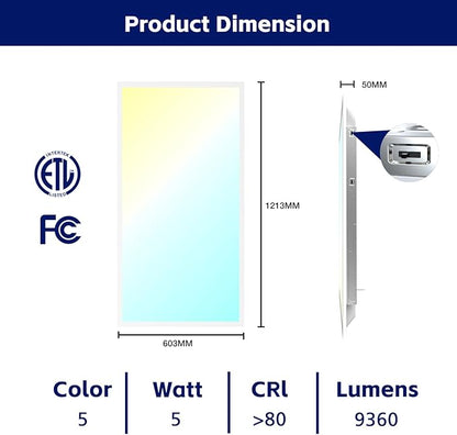 LED Flat Panel Light LED Drop Ceiling Light Fixture, 5 CCT 3000K-6500K Adjustable & 5 Wattage Selectable Recessed Back-Lit Fixture for Office, ETL Listed(40Pack 2x4)