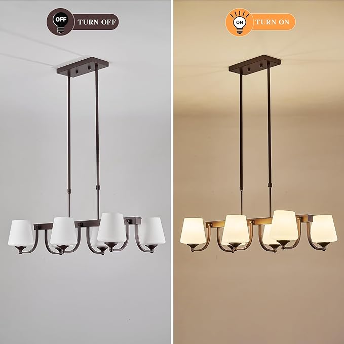 Dining Room Light Fixture Chandelier Over Table,6 Light Kitchen Island Lighting Hanging for Farmhouse Linear Chandeliers Oil Rubbed Bronze Rustic Ceiling Pendant Light with Frosted Glass Shade