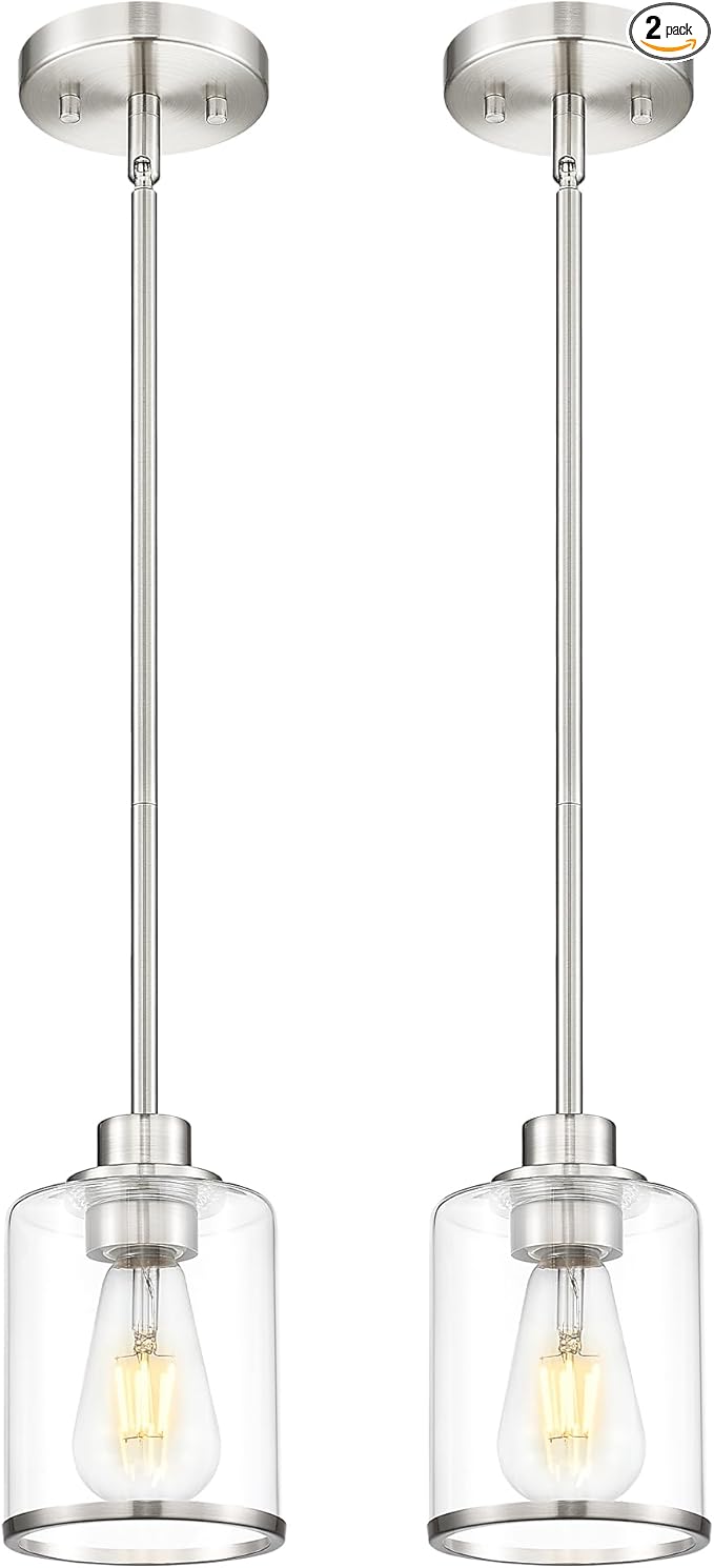 Beionxii Brushed Nickel Pendant Lights Kitchen Island 2 Pack, Hanging Lights Fixtures with Milk Glass, Kitchen Pendant Lighting Over Island, Hanging Lights for Sink Dining Room Entryway, BX-PL02BN-2