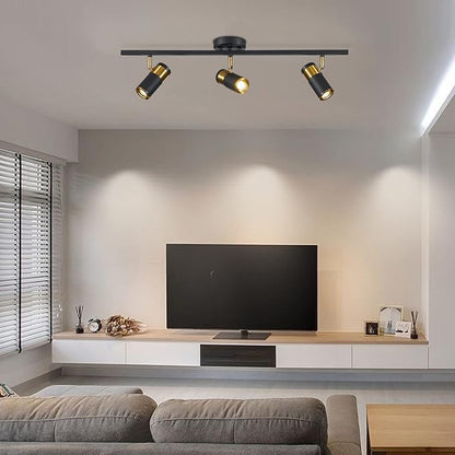 3-Light Track Lighting, Black Ceiling Spot Lighting with Rotatable Light Head & GU10 Bulbs, Indoor Spotlight Fixtures for Living Room Hallway Studio