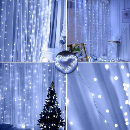 Curtain Lights 300 LED String Lights, Hanging Window Lights USB Powered 8 Mode & Timer Remote Dimmable Copper Lights for Bed Canopy, Home, Girls Bedroom, Party, Wall Decor-9.8ft x 9.8ft(Cool White)
