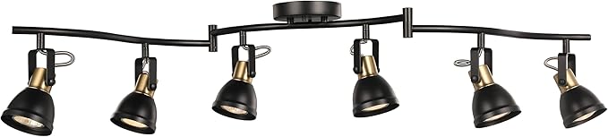 6 Light Foldable Track Lighting Kit,Matt Black Brass Finish Adjustable with Moden Ceiling Flush Mount Spotlight for Kitchen,Dining,Living Room,Home Improvement