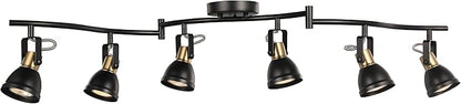 6 Light Foldable Track Lighting Kit,Matt Black Brass Finish Adjustable with Moden Ceiling Flush Mount Spotlight for Kitchen,Dining,Living Room,Home Improvement
