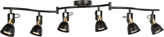 6 Light Foldable Track Lighting Kit,Matt Black Brass Finish Adjustable with Moden Ceiling Flush Mount Spotlight for Kitchen,Dining,Living Room,Home Improvement