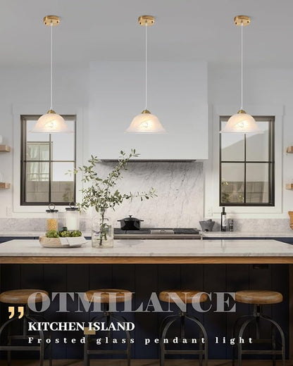 Glass Pendant Lights Kitchen Island, 11.8 Inch Frosted Glass Pendant Light, Gold Pendant Light 2-Pack, Kitchen Pendant Lights for Kitchen Island, Dining Room, Bar, Cafe