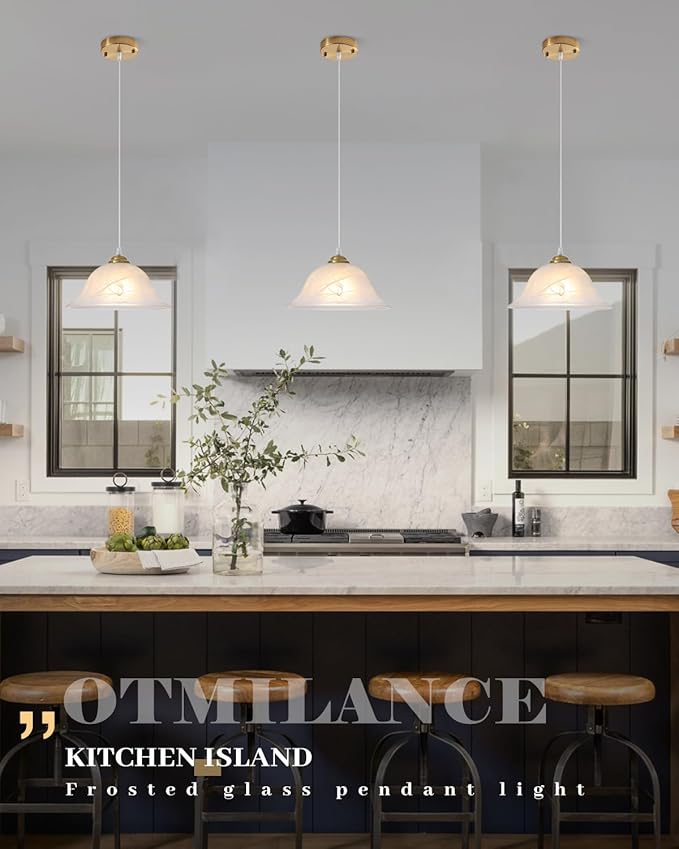 Island Pendant Lights for Kitchen, 11.8 Inch Vintage Gold Pendant Light, Frosted Glass Pendant Light 1-Pack,Hanging Kitchen Lights for Kitchen Island, Dining Room, Bar, Cafe