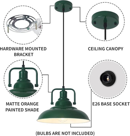 Farmhouse Pendant Light, 12.5inch, 2 Packs Green Kitchen Pendant Lights, Modern Pendant Lights, Pendant Lights Kitchen Island, Pendant Light for Bedroom, Office, Kichen Sink, Library